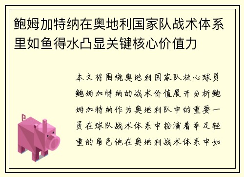 鲍姆加特纳在奥地利国家队战术体系里如鱼得水凸显关键核心价值力